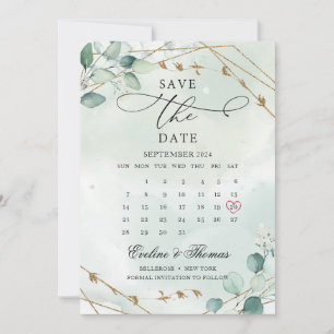Save The Date Elégant Boho vert Foliage Or géométrique