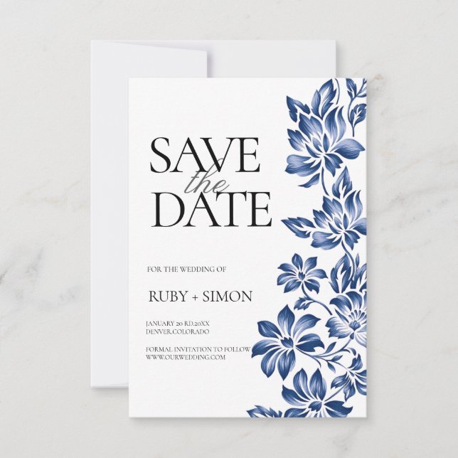 Save The Date Elegant Botanical Floral Wedding (Devant)