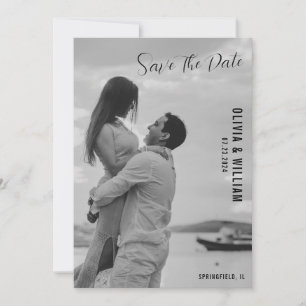 Save The Date Elégant Botanique Noir et Blanc Monogramme QR Code