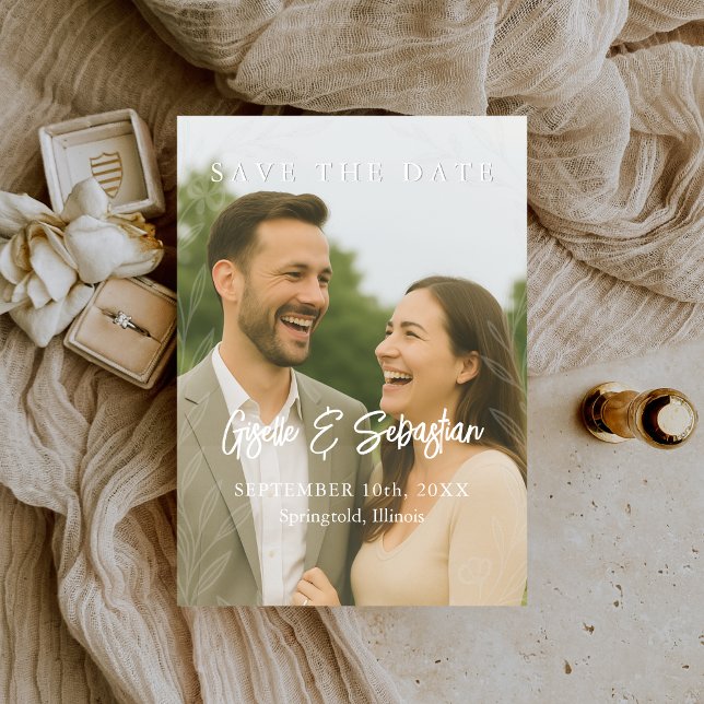 Save The Date Élégant Botanique Photo Script romantique (Créateur téléchargé)
