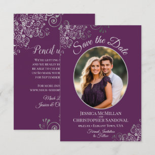 Save The Date Elégant boucles d'argent et Mariage de la prune ph
