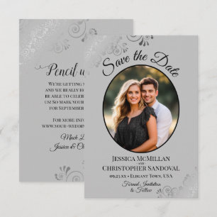 Save The Date Elégant boucles d'argent sur le Mariage photo gris