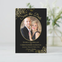 Elégant Boucles d'or Oval Photo Black Mariage