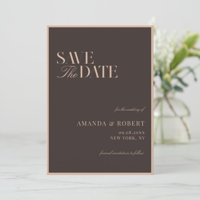 Save The Date Elegant Brown Classy Old Money Wedding (Debout devant)