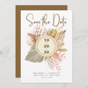 Save The Date Élégant Brown doré Pampas Grass Boho Foliage