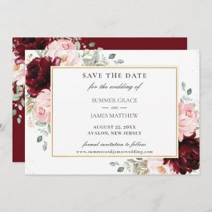 Save The Date Élégant Burgundy Blush Rose Floral Rose Mariage