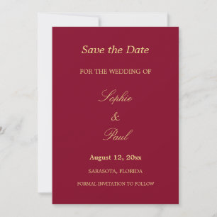 Save The Date Elégant Burgundy Golden Beige Enregistrer la date