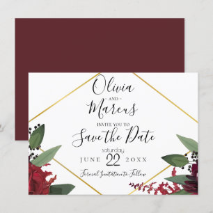 SAVE THE DATE Elegant Burgundy Marsala Floral 2 Invitation