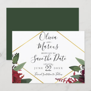 SAVE THE DATE    Elegant Burgundy Marsala Floral 2 Invitation