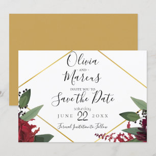 SAVE THE DATE Elegant Burgundy Marsala Floral 2 Invitation