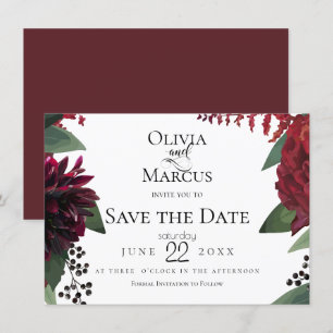 SAVE THE DATE Elegant Burgundy Marsala Floral Invitation