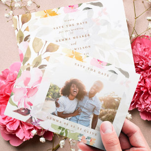 Save The Date Elégant cadre Floral Aquarelle Mariage photo