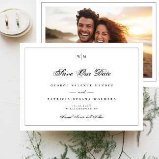 Save The Date Élégant cadre noir Monogramme Mariage photo classi