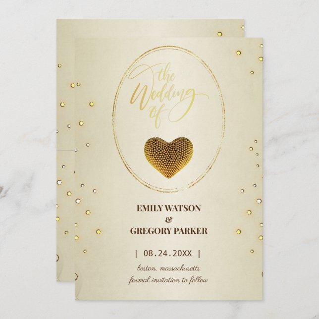 Save The Date Elégant cadre or diamants coeur enregistrer la dat (Devant / Derrière)