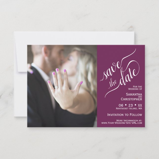 Save The Date Élégant Calligraphie Cassis 2 Volet Photo Mariage (Devant)