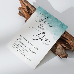 Save The Date Élégant calligraphie marine bleue aquarelle mariag