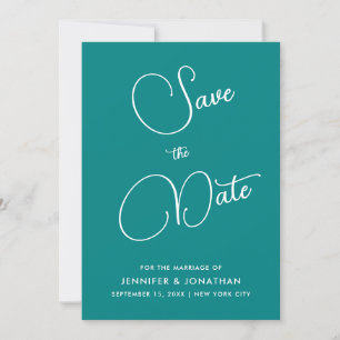 Save The Date Élégant Calligraphie Minimaliste Moderne Sarcelle 