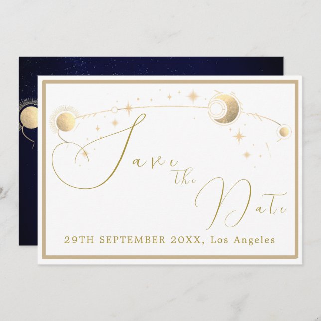 Save The Date Élégant Céleste Étoiles Lune Mariage (Devant / Derrière)