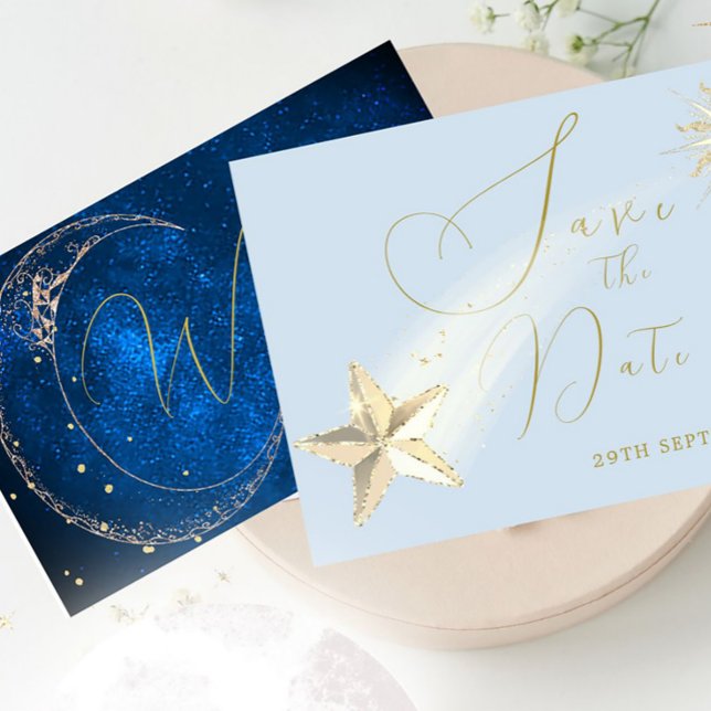Save The Date Élégant Céleste Étoiles Lune Mariage (Créateur téléchargé)
