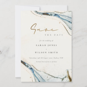 Save The Date Elégant Chic Abstrait Aquarelle Bleu Or Plage