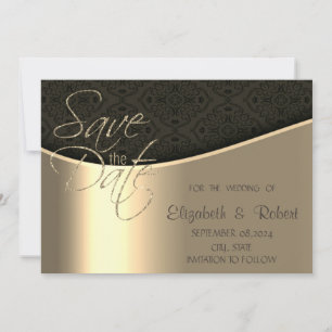 Save The Date Élégant Chic Black Damask Or Enregistrer La Date