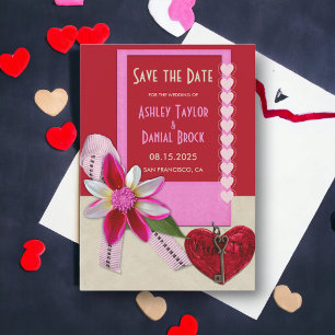 Save The Date Élégant Chic Ornate Valentine Rouge Mariage romant