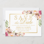 Save the Date Elegant Chic Pink Floral Gold Frame<br><div class="desc">Save the Date - Elegant Chic Pink Floral Gold Frame Postcard. (1) You are able to CHANGE the White Background to ANY COLOR you like by clicking the "customize further" link and setting the Background Colour. The text colour and size are adjustable too. (2) If you need help or matching...</div>