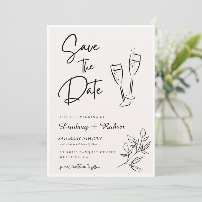 Save The Date Élégant Chic Script Love Heart Mariage Photo Merci (Debout devant)