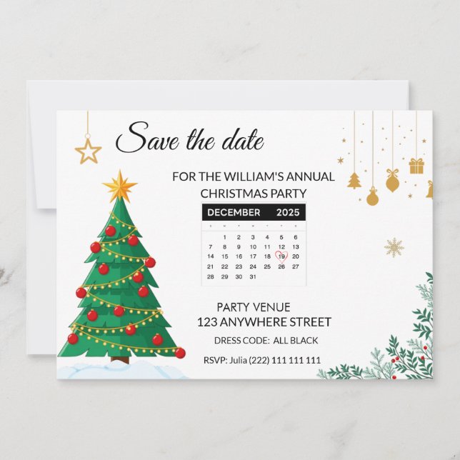 Save The Date Elegant Christmas Tree Mini Calendar (Devant)