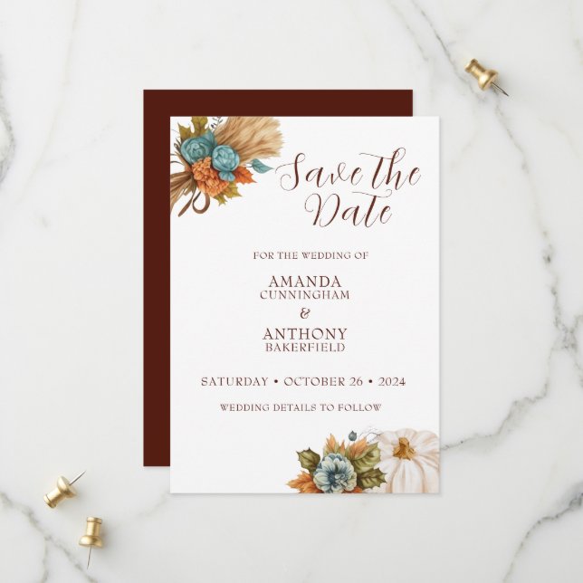 Save The Date Elégant Citrouille d'automne Mariage de automne In (Devant/Arrière en situation)