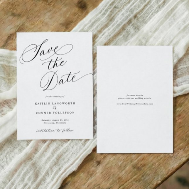 Save The Date Elegant Classic Calligraphy Formal Wedding (Formal black and white wedding save the date with elegant calligraphy and classic script)