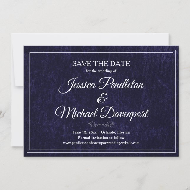 Save The Date Elegant Classic Navy Blue Wedding Save Date (Devant)