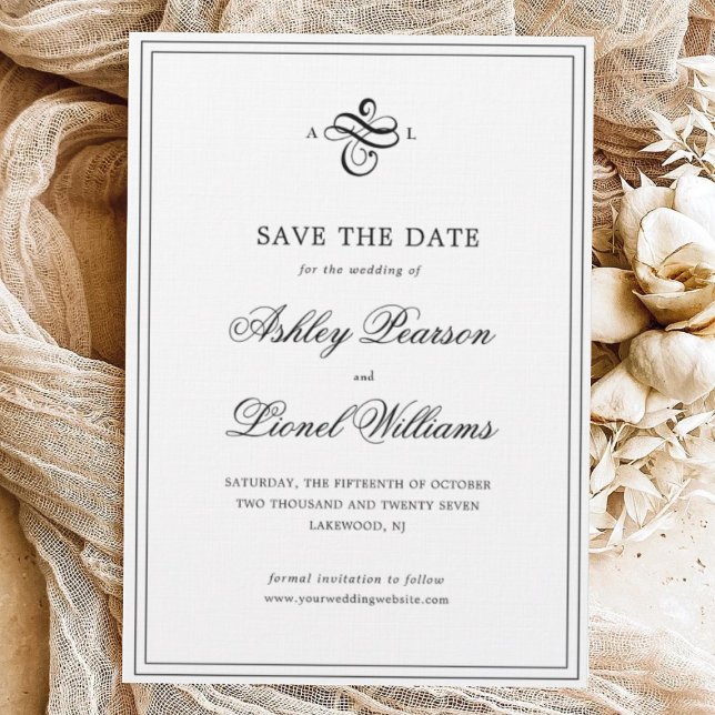 Save The Date Élégant classique de script formel Monogramme Mari (Créateur téléchargé)