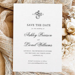 Save The Date Élégant classique de script formel Monogramme Mari