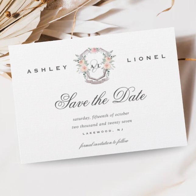 Save The Date Élégant classique Forme Monogramme Floral Mariage (Créateur téléchargé)