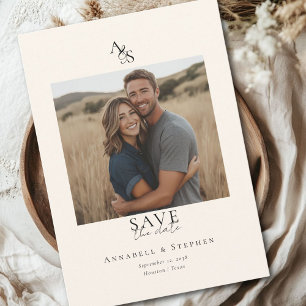 Save The Date Élégant Classique Monogramme Beige Mariage 1 Photo