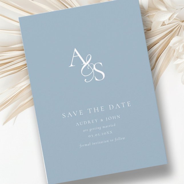 Save The Date Élégant, Classique, Monogramme, Bleu Poudre, Maria (Elegant, classic, monogram, powder-blue, Save the Date Card. Print + Download available.)