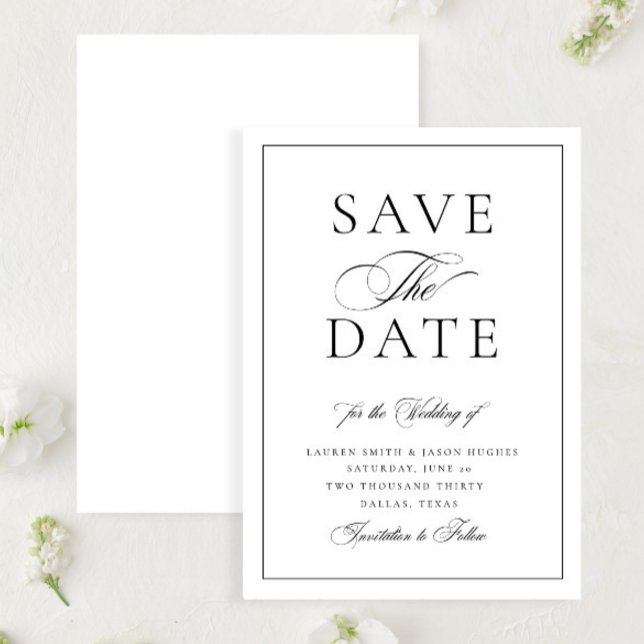 Save The Date Élégant classique noir et blanc Mariage de calligr (Créateur téléchargé)
