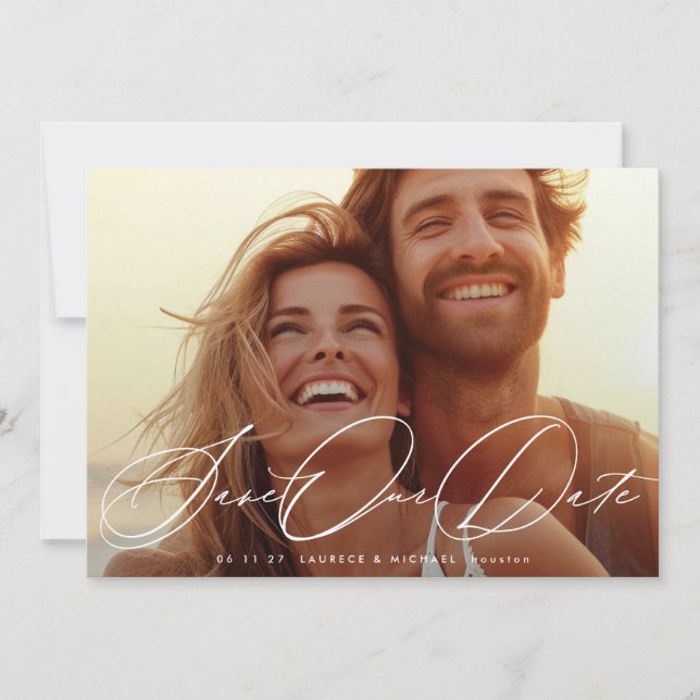 Save The Date Élégant classique romantique Full Bleed Photo Mari (Devant)
