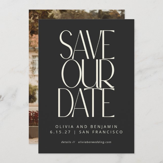 Save The Date Elégant Classy Noir Simple Moderne Photo tendance (Devant / Derrière)