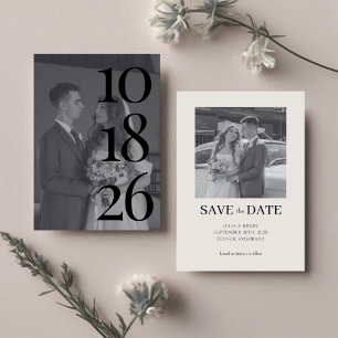 Save The Date Élégant Code QR de deux photos de mariage noir et