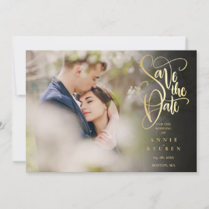 Save The Date Élégant Code QR de Script Doré Photo Mariage