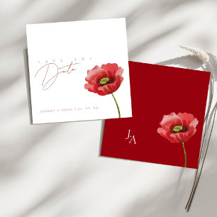 Save The Date Élégant Coquelicot Rouge Poppy Floral Mariage Enre