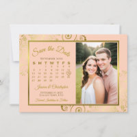 Elégant Coral Peach & Gold Calendar Mariage photo