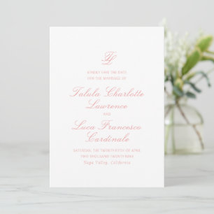 Save The Date Élégant Coral rose Mariage traditionnel