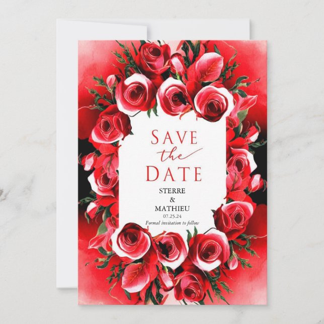 Save The Date Élégant Crimson Whimsical Mariage Roses rouges (Devant)