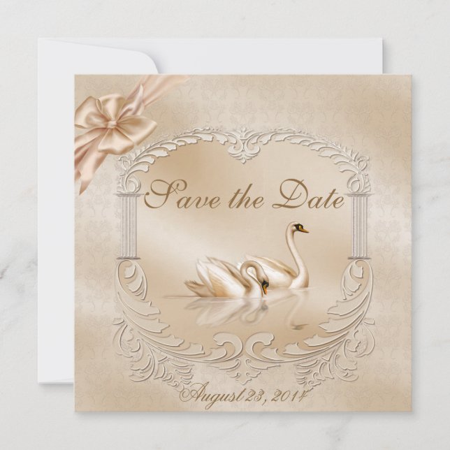 Save The Date Élégant cygne doré Formal Enregistrer la date (Devant)