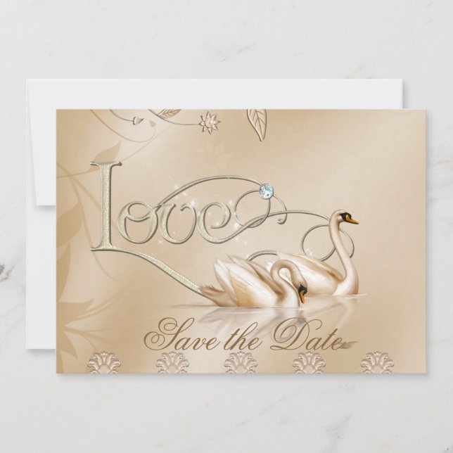 Save The Date Élégant cygne doré Formal Enregistrer la date (Devant)