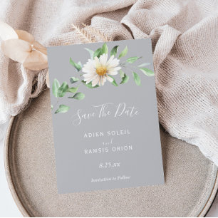Save The Date Élégant Daisy Mariage Gris Enregistrer La Date