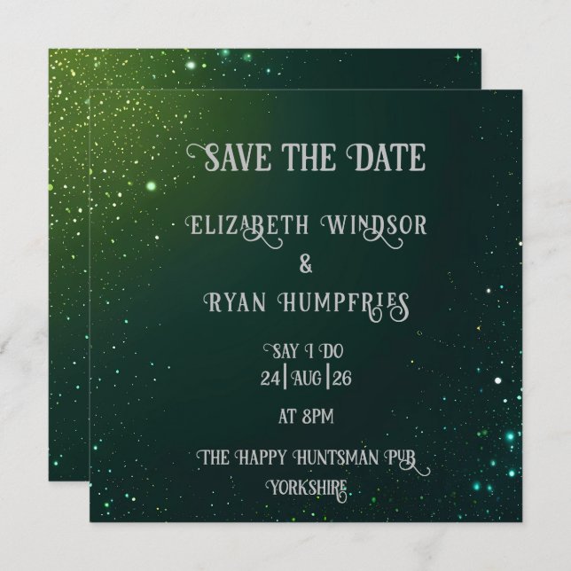 Save The Date Elégant design vert étincelant pour Mariage (Devant / Derrière)